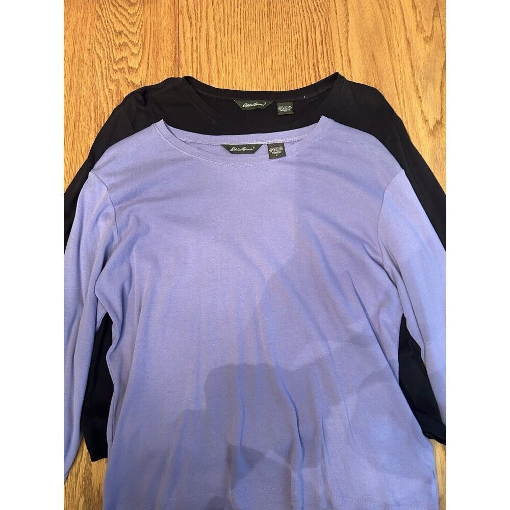 2 Eddie Bauer Tops long sleeve Crew Neck Tee Black and Lavender Both size Large